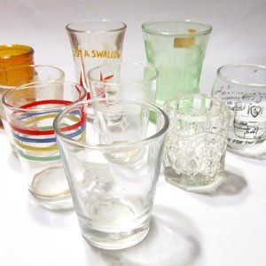 9 Unique + Antique Glass Shot Glasses/Toothpick Mugs by GM, Coronet & more